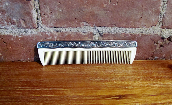Silver Plated Vanity Set Vintage Dresser Brush Mirror & Comb