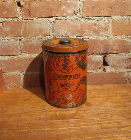 1930s Hellick Coffee Tin Large Canister Advertising