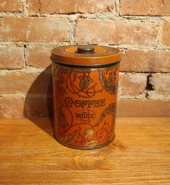 1930s Hellick Coffee Tin Large Canister Advertising