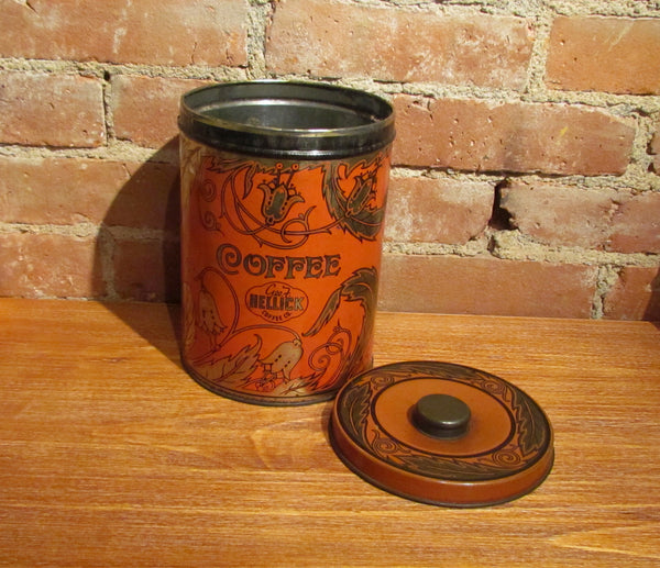 1930s Hellick Coffee Tin Large Canister Advertising