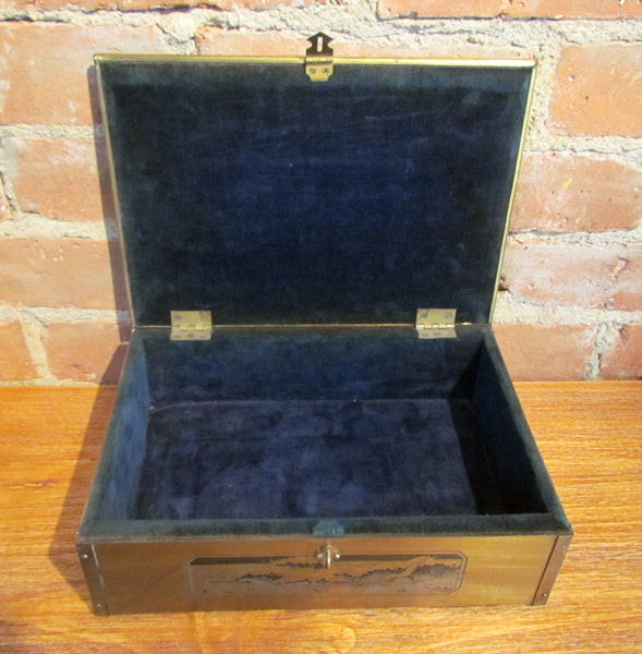 Vintage Etch Art Chest Mens Ship Trinket Box Jewelry Box