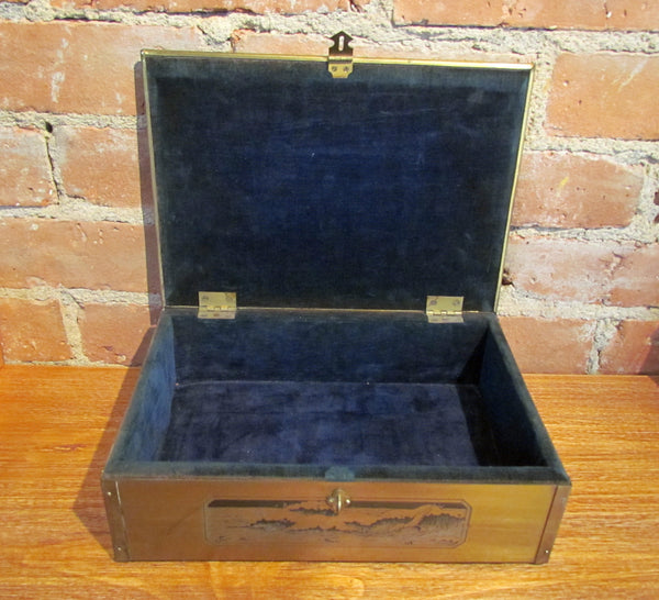 Vintage Etch Art Chest Mens Ship Trinket Box Jewelry Box