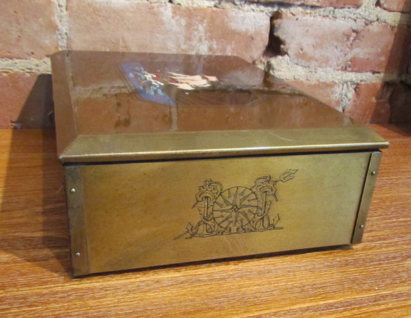 Vintage Etch Art Chest Mens Ship Trinket Box Jewelry Box