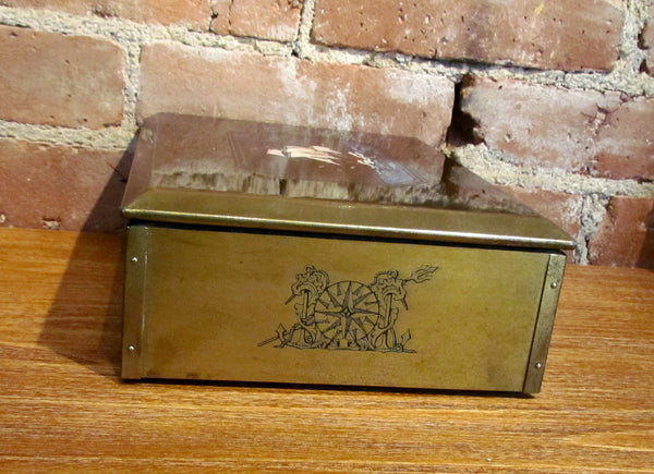 Vintage Etch Art Chest Mens Ship Trinket Box Jewelry Box