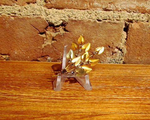 1950's Rhinestone & Gold Leaves Brooch Pin