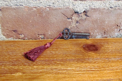 Antique Cabinet Key Red Tassel Skeleton Key