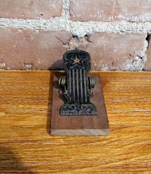 Early 1900's Wooden & Brass Desk Paper Clip Herbert M Paul Stationer Bethlehem, PA