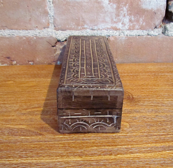 Hand Carved Wooden Pencil Box Trinket Holder