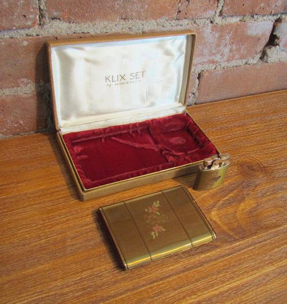 Vintage Klix Marathon Cigarette Case & Lighter Boxed Set
