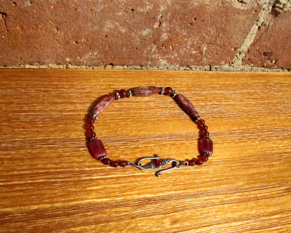 Sterling Silver Carnelian & Red Jasper Ankle Bracelet One Of A Kind Handmade