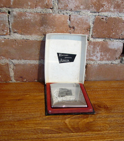 1960's Ronson Escort Silver Cigarette Case Lighter In Original Box