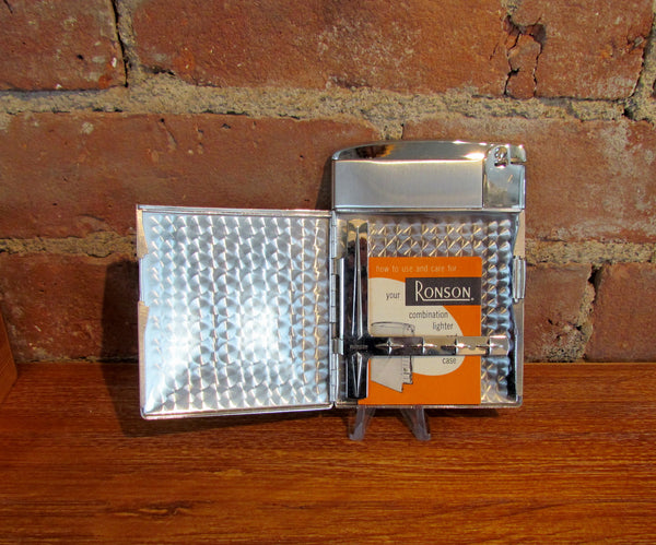 1960's Ronson Escort Silver Cigarette Case Lighter In Original Box