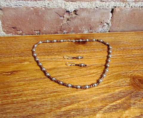 14kt GF Bronze Pearls And Goldstone Necklace Earrings Set OOAK