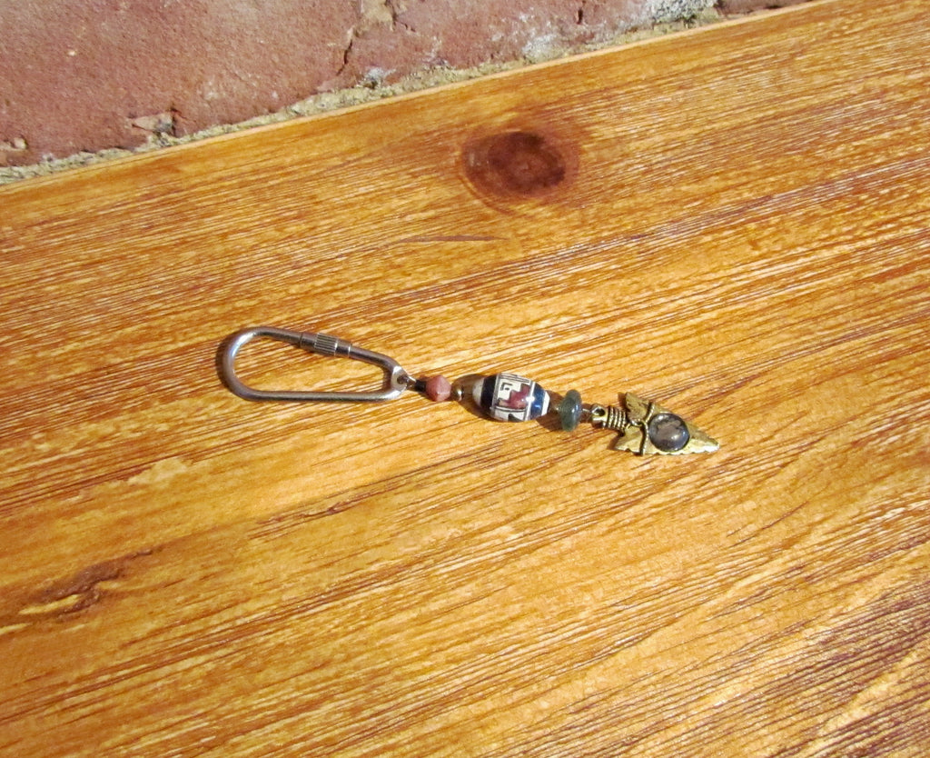 Arrowhead And Peruvian Bead Keychain OOAK Handmade