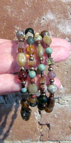 Semi Precious Beaded Spring Bracelet Handmade One Of A Kind