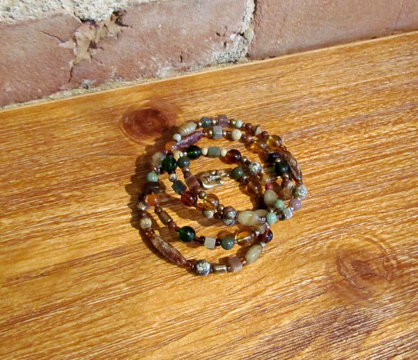 Semi Precious Beaded Spring Bracelet Handmade One Of A Kind