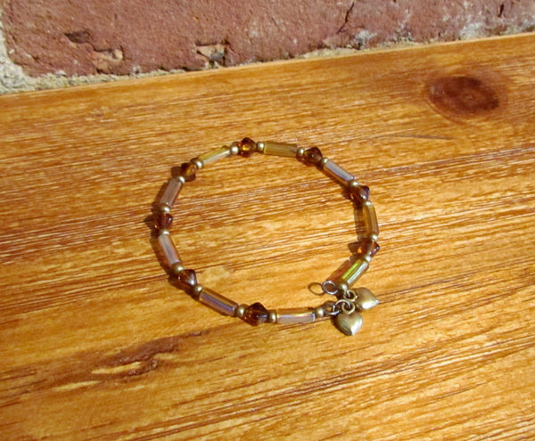 Spring Bracelet Gold Hearts Amber Beaded One Of A Kind