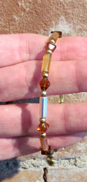 Spring Bracelet Gold Hearts Amber Beaded One Of A Kind