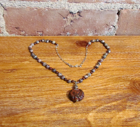 14kt GF Carved Jasper Necklace Earrings Set OOAK