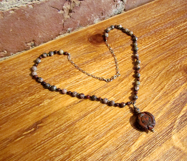 14kt GF Carved Jasper Necklace Earrings Set OOAK