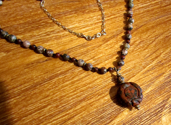 14kt GF Carved Jasper Necklace Earrings Set OOAK
