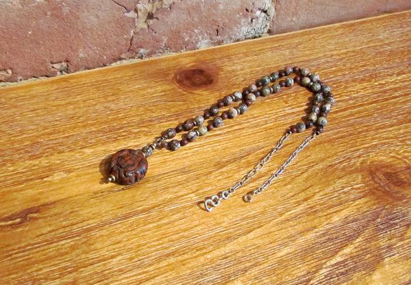 14kt GF Carved Jasper Necklace Earrings Set OOAK