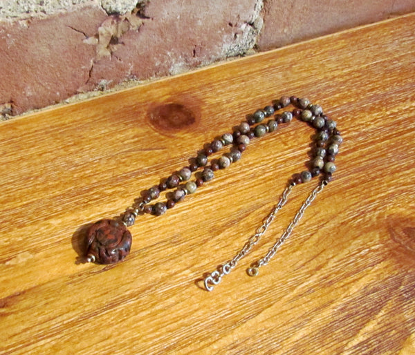 14kt GF Carved Jasper Necklace Earrings Set OOAK