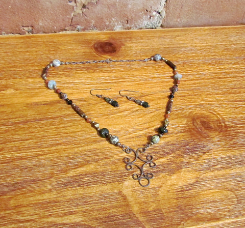 Sterling Silver Semi Precious Stone Necklace & Earrings Set Handmade OOAK