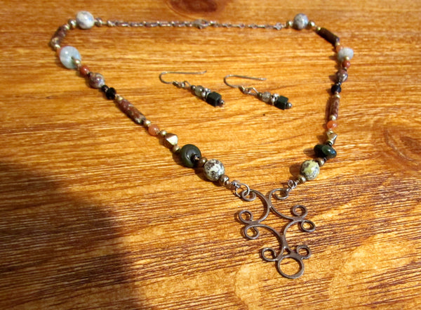 Sterling Silver Semi Precious Stone Necklace & Earrings Set Handmade OOAK