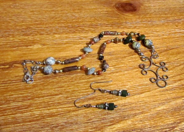 Sterling Silver Semi Precious Stone Necklace & Earrings Set Handmade OOAK