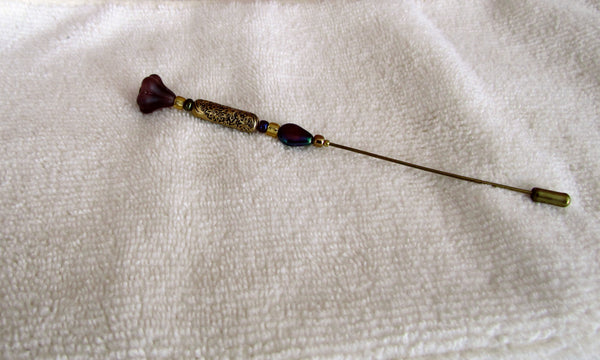 Handmade Purple Flower Stick Pin Beaded Hat Pin One Of A Kind