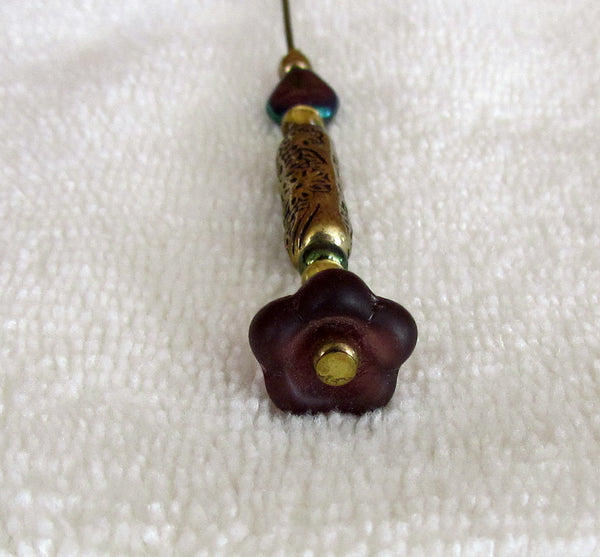 Handmade Purple Flower Stick Pin Beaded Hat Pin One Of A Kind