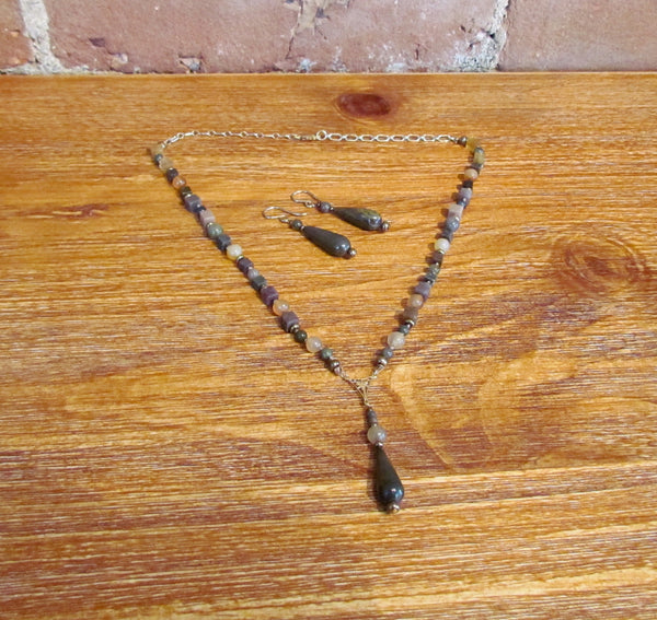 14kt GF Semi Precious Necklace And Earrings Set OOAK