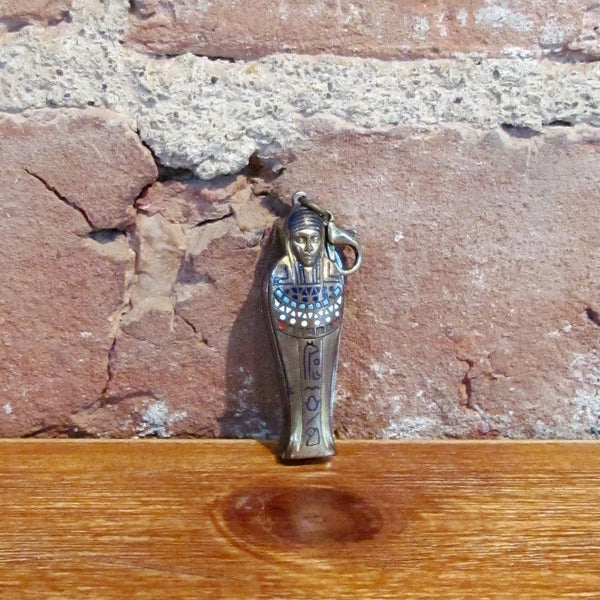 Egyptian Sarcophagus Pocket Knife w/Scissors Enameled Pendant Necklace Germany Solingen