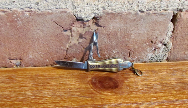 Egyptian Sarcophagus Pocket Knife w/Scissors Enameled Pendant Necklace Germany Solingen