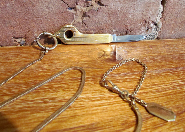 D.F. Briggs 12kt GF Pocket Watch Chain & 12kt GF J&CN Co. Cigar Cutter Fob Victorian