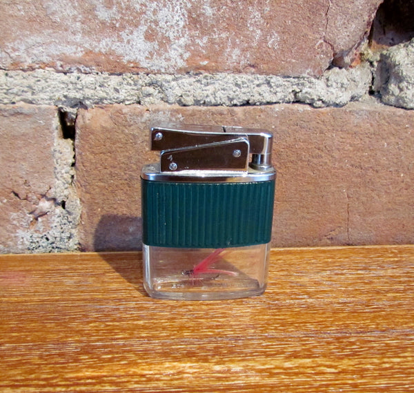Vintage Craftsman Vista Lighter Clear Vu Fishing Fly Lure Silver Working Pocket Lighter