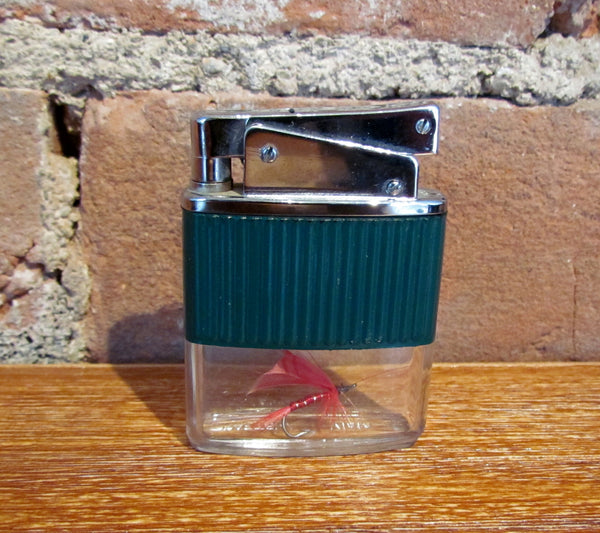 Vintage Craftsman Vista Lighter Clear Vu Fishing Fly Lure Silver Working Pocket Lighter