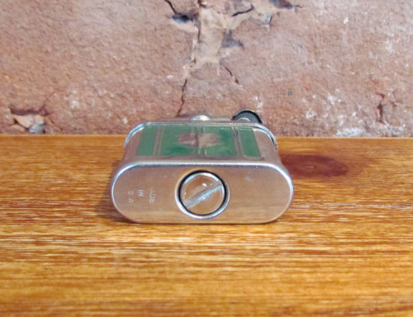 1930's Lift Arm Lighter Green Enamel Gentleman Golfing Blank Cartouche