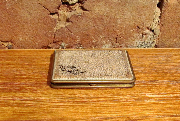 Vintage Mondaine Leather Book Compact Powder Rouge And Mirror