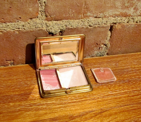 Vintage Mondaine Leather Book Compact Powder Rouge And Mirror