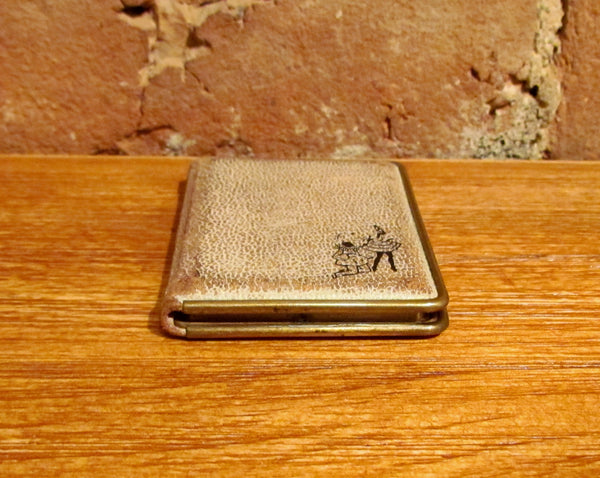 Vintage Mondaine Leather Book Compact Powder Rouge And Mirror