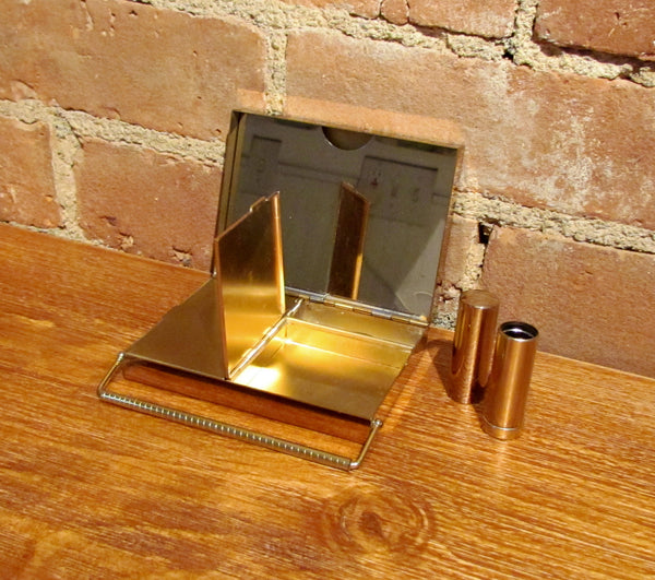 Volupte Purse & Cigarette Case 1950's Lip Lock Gold Rhinestone Moire Purse