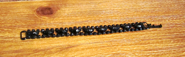 Vintage Black Onyx Faceted Glass Bracelet 7" Prong Set