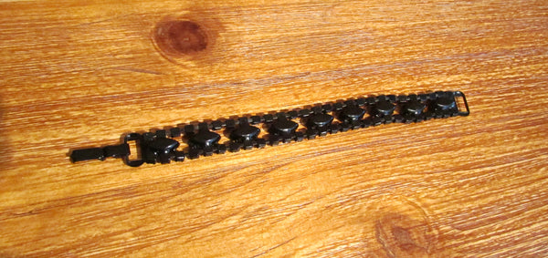 Vintage Black Onyx Faceted Glass Bracelet 7" Prong Set