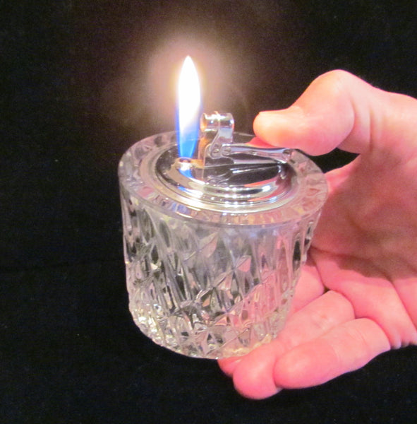 Table Lighter German Cut Lead Crystal Silver Colibri Butane Working Lighter