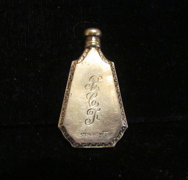 Art Deco Perfume Bottle Webster & Co Sterling Silver Yellow Enamel Guilloche Perfume Bottle Flask And Funnel