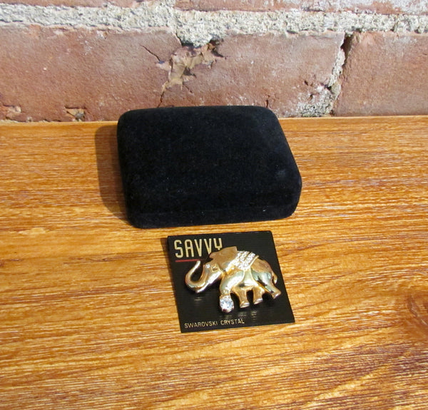 Vintage Savvy Swarovski Crystal Elephant Brooch Pin NIB