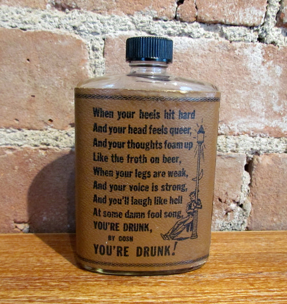 Vintage Civil War Souvenir Eternal Light Peace Monument Flask Leather Wrap Glass Bottle