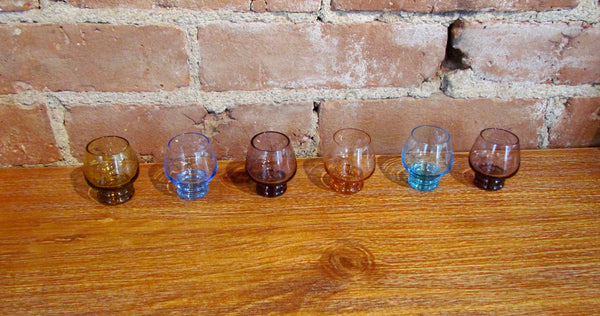6 Multicolor Depression Glass Cordial Glasses Shot Glass Bar Set